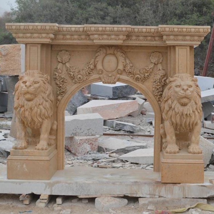 Antique Luxury Lion Head Fireplace Mantel for Home Decoration