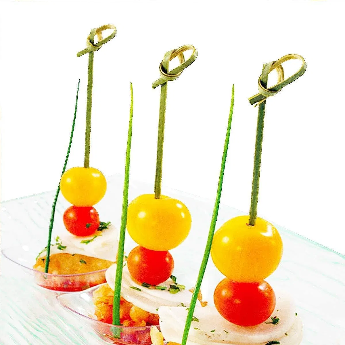 Bamboo Tea Knotted Knot Skewers Picks for Cocktails Red Fruit Skewer Knot Pick Loop Skewer