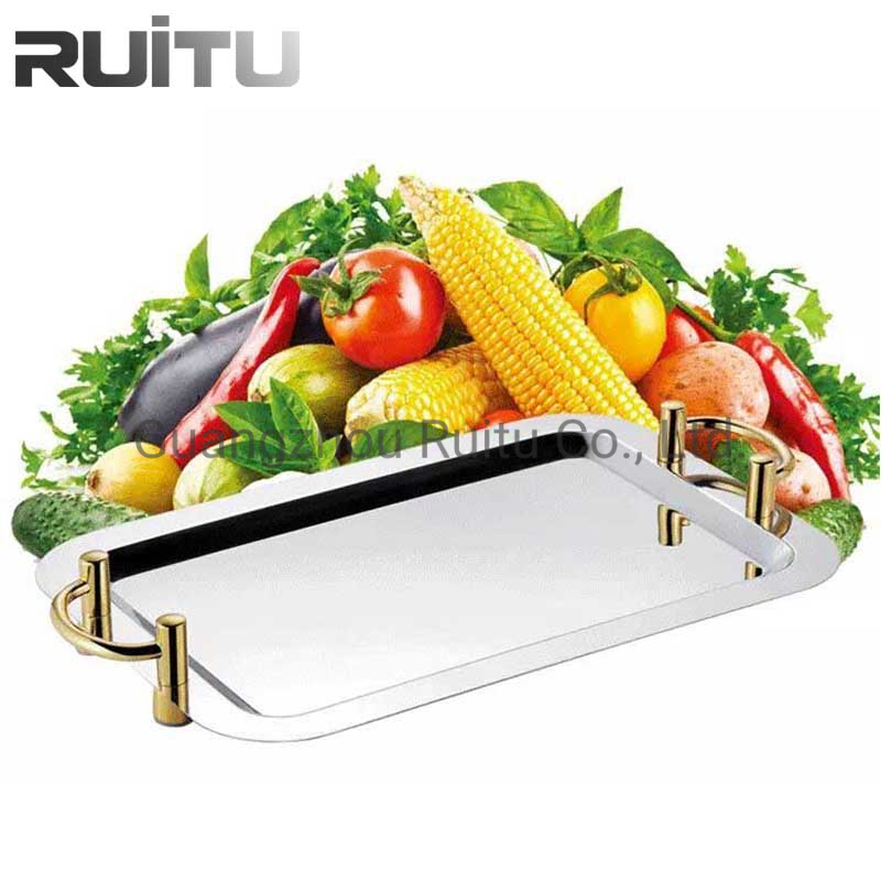 Decorative High Tea Cupcake Baking Steak Fruit Display Mirror Metal Silver Plated Trays for Wedding with Handles Mirrored Oval Serving Stainless Steel Trays