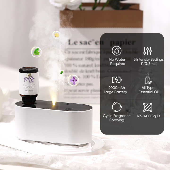 Waterless Fragrance Essential Oil Diffuser Premium Mini Portable Aroma Diffusers with 3 Mist Modes