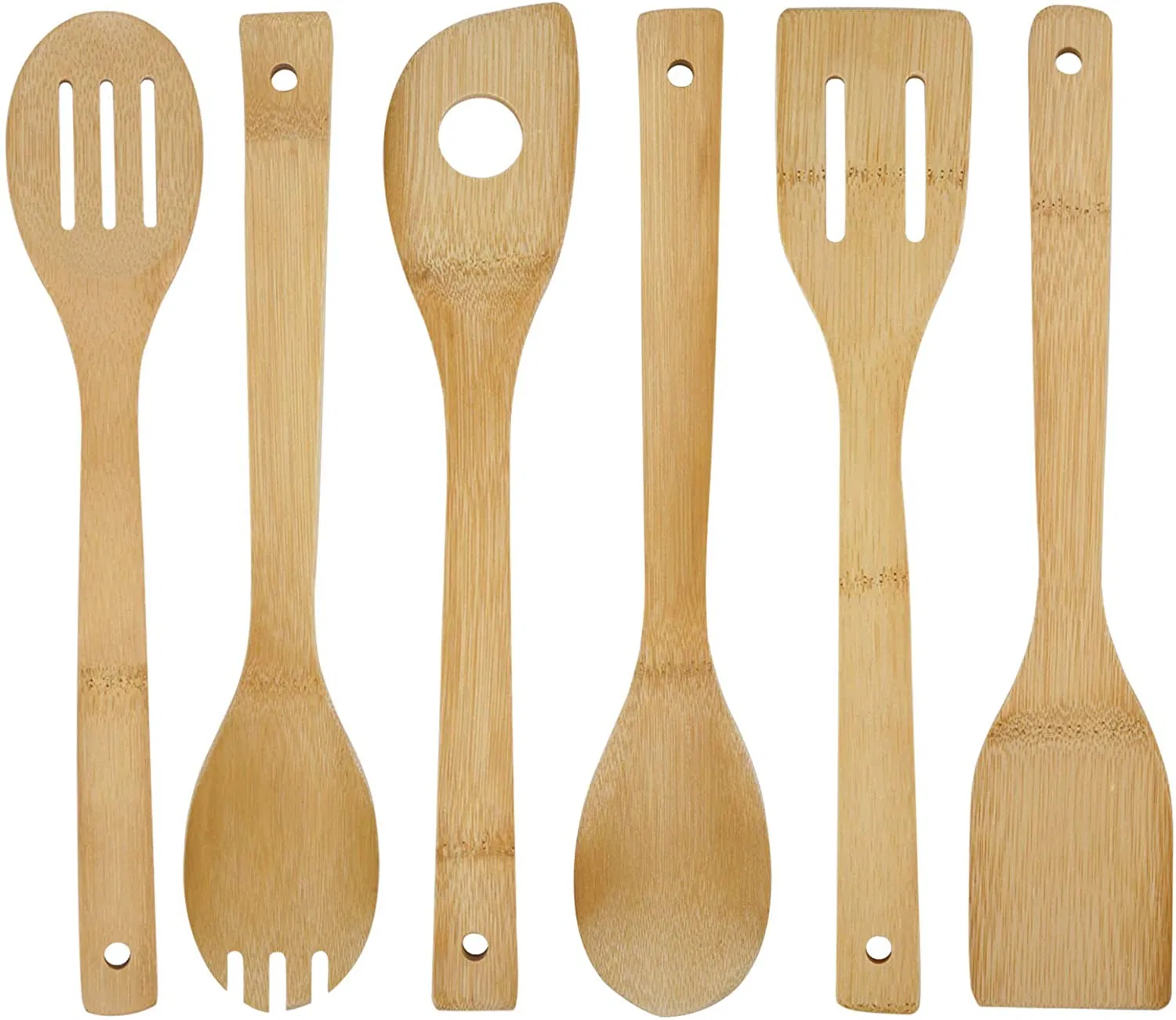 Organic 6 Piece Bamboo Cooking & Serving Utensils Set