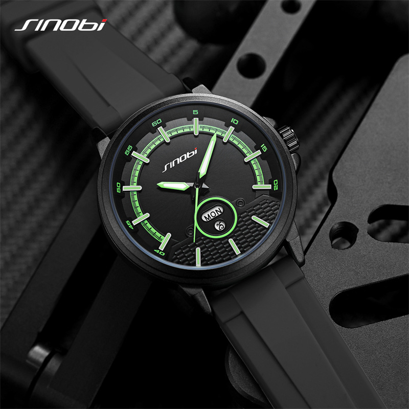 Sinobi S9918g Fashion Sports Men's Multi-Functional Calendar Waterproof Silicone Quartz Watch