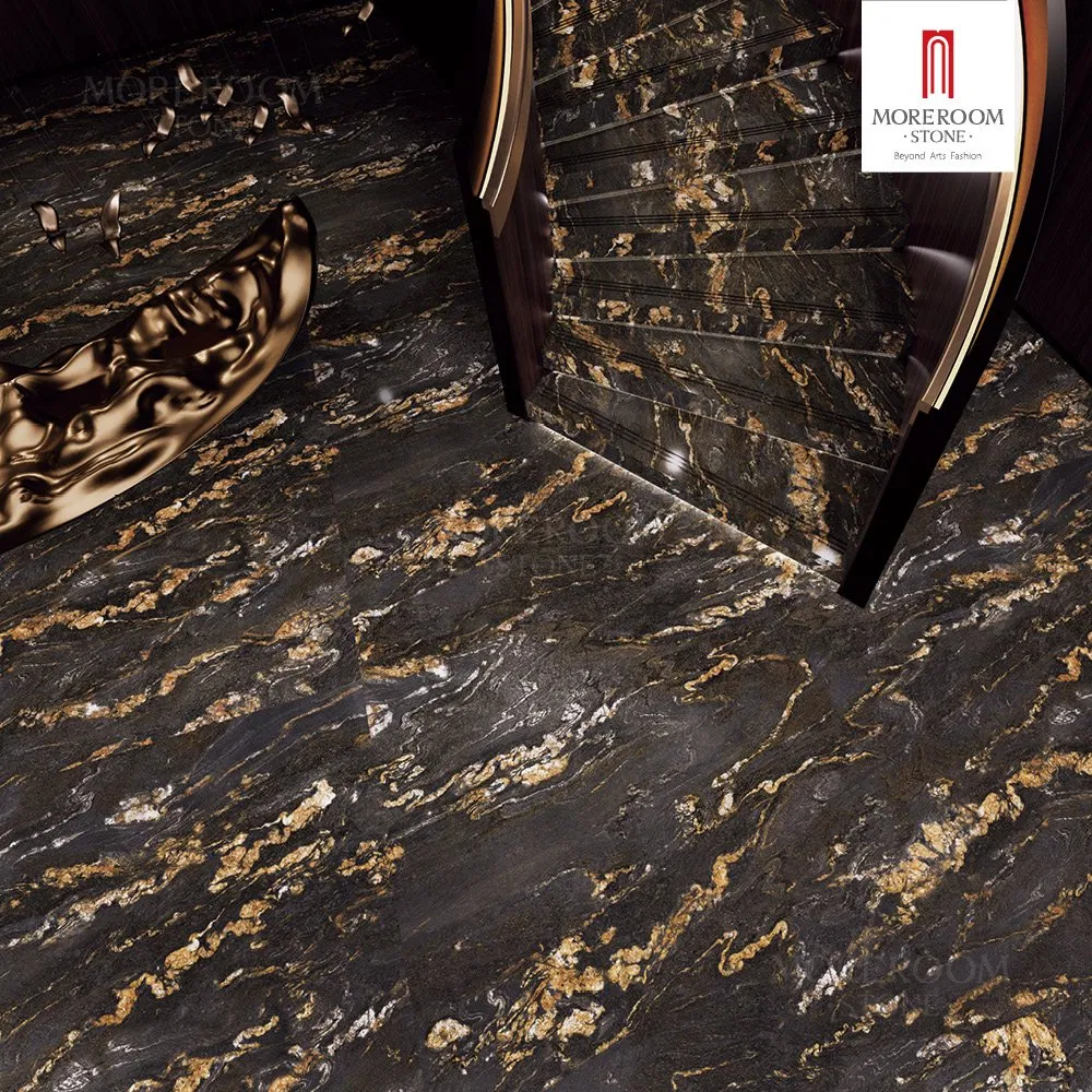 Glazed Porcelain Slab Gold Damascato Marble Look for High End Flooring Wall