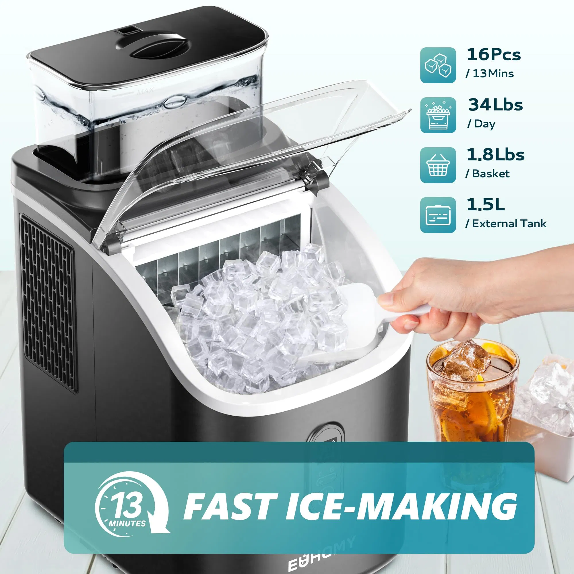 Euhomy Im005 Cube Ice Making Countertop Ice Makers with Water Tank