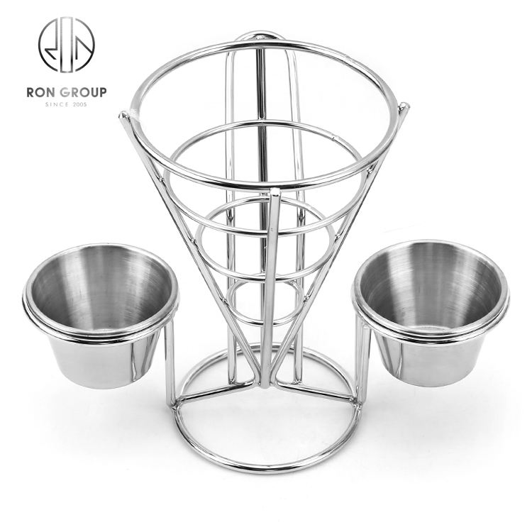 Fast Food Restaurant Cafe Silver Stainless Steel Double Bowls Customized Catering Holder Food Stand for Commercial Use