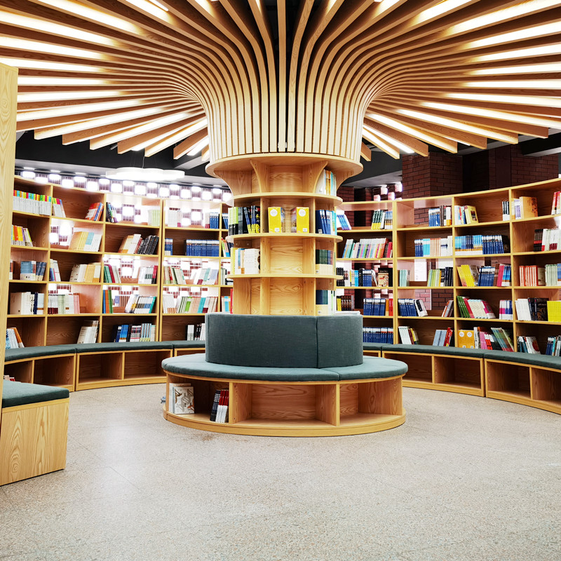 Мебель для библиотеки деревянная стеллаж с сиденьями