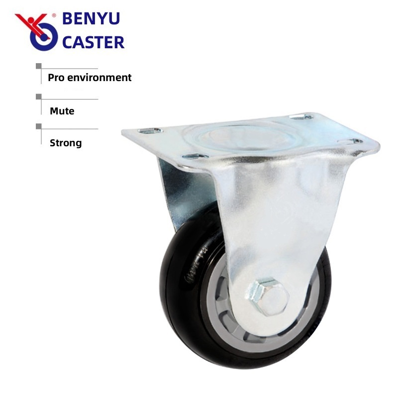 Industrial Steel Fixed Rigid Caster 2.5/3/4/5 Inch TPU Trolley Cart Plate Wheels