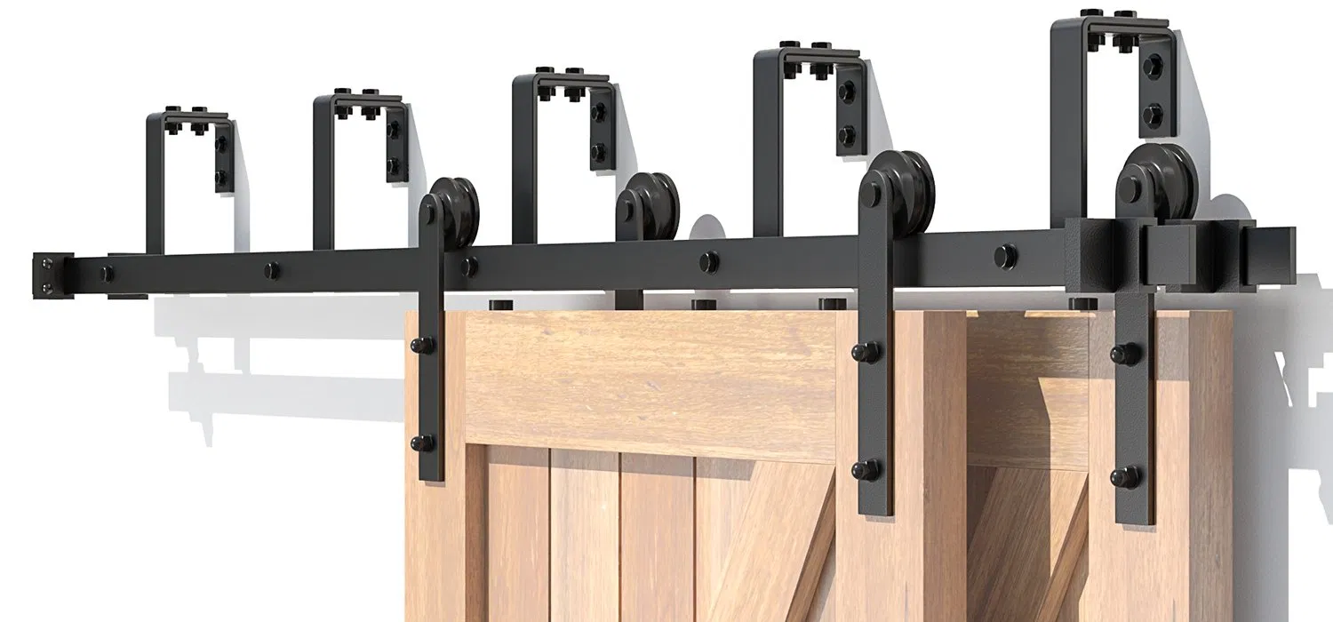 Black Finish Bypass Barn Door Hardware Kit for Sliding Doors