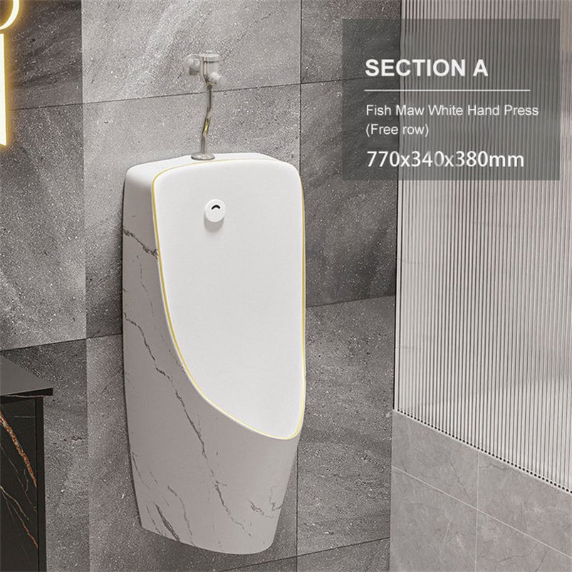 Modern White Rock Matte Back Spud Wall Hung Sensor Gravity Flushing Ceramic Male Urinal Bottle Wc Commode
