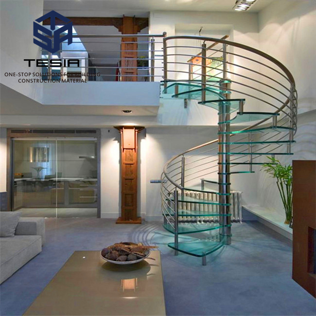 Foshan Customize Steel Wholesale Metal Glass LED Staircase Spiral Stairs