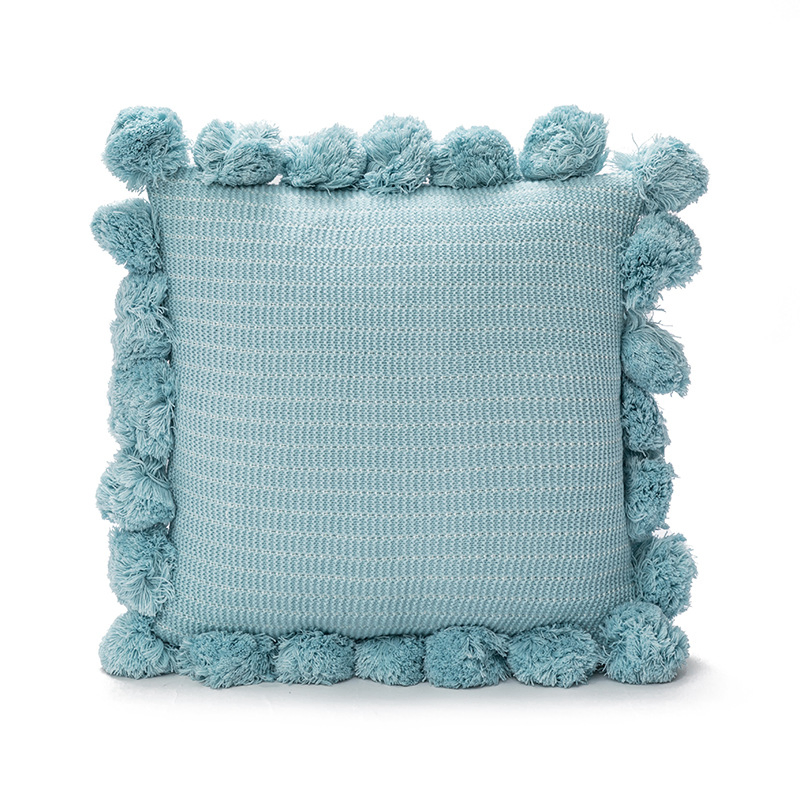 Xinlan Wholesale Blue Knitted Cushion Nordic Round Shaped Stuffed Soft Pillow for Sofa Office Chair Pillow