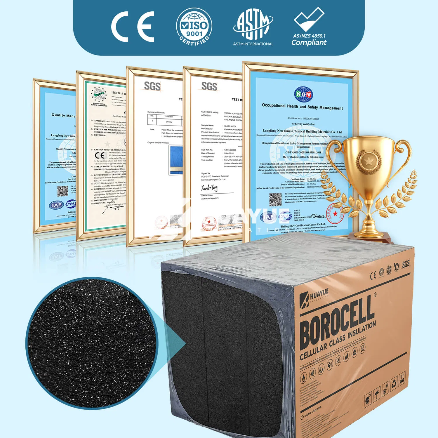 Low Density Foam Glass Panels for Energy Saving Industrial and Commercial Insulation