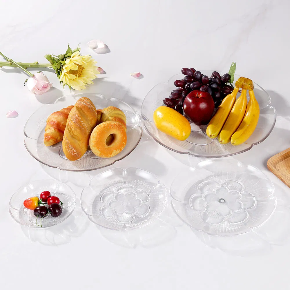 Elegant Floral Petal Serving Bowl Polished Plastic Fruit/Dessert Plate with Leaf Design