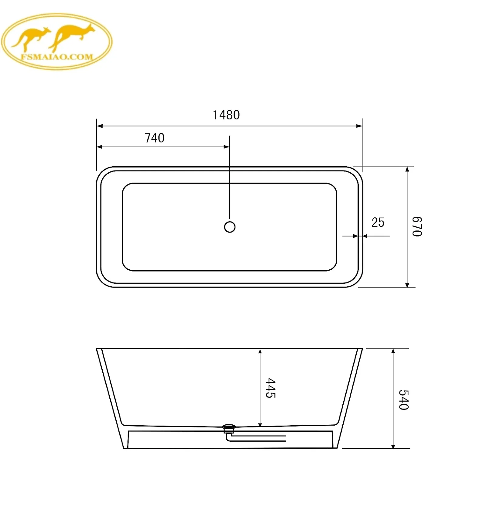 Shower Room Cast Stone Rectangle Matte White Freestanding Bathtub BS-8603