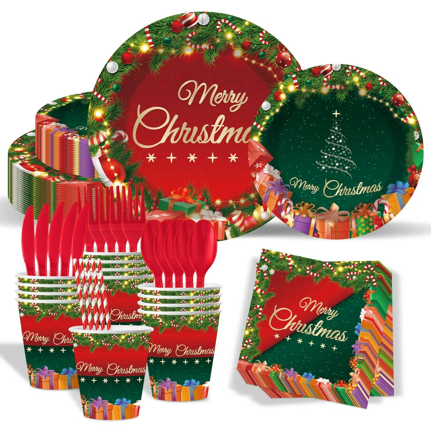 Christmas-Themed Disposable Paper Cups for Party Supplies