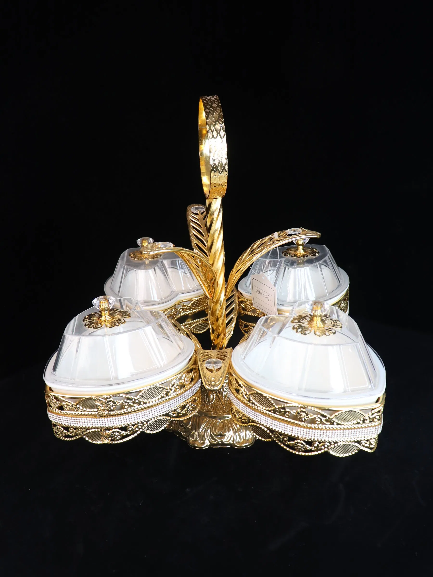 Elegant Fruit Tray with Gilded Ironwork and Four Plastic Bowls