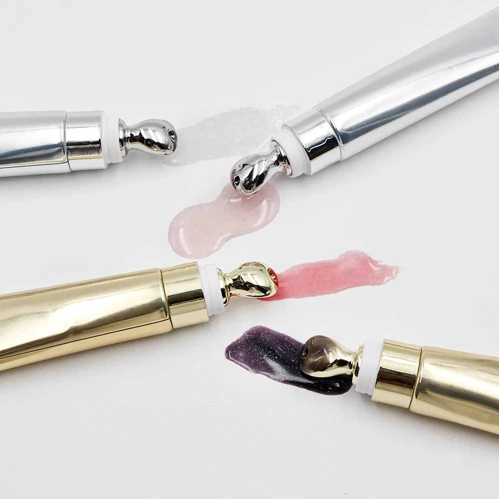 OEM Custom Zinc Alloy Massage Head Lip Oil - Color Shift Plumping Lip Gloss in Squeeze Tube for Private Label