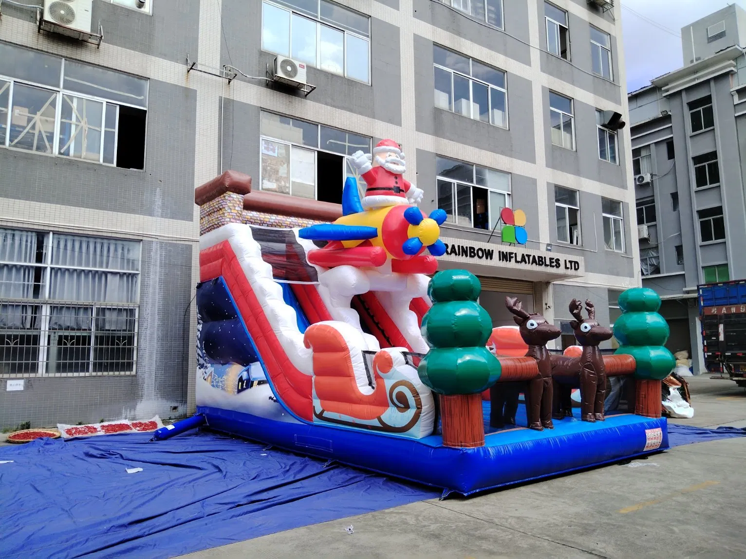 Christmas Inflatable Santa Reindeer Slide Bounce House with Colorful Design