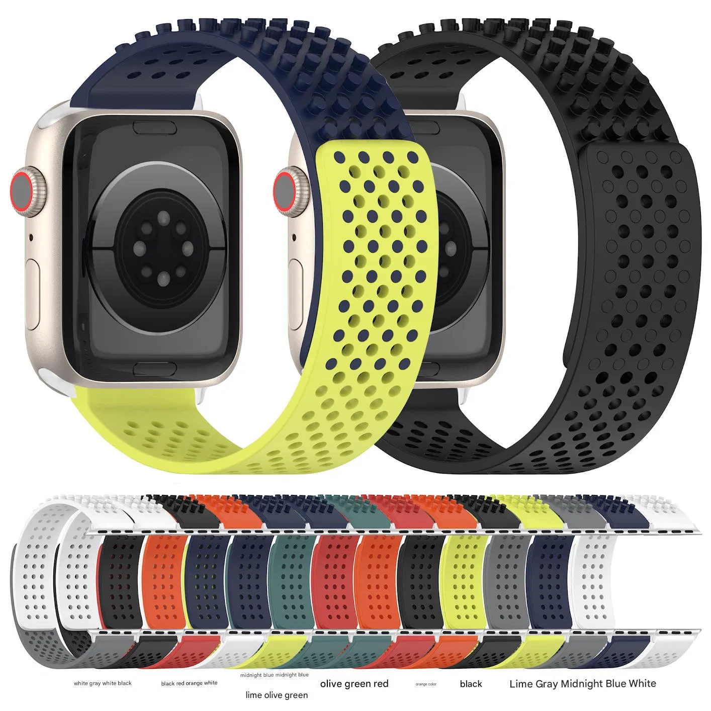Suitable for Apple Watch Series 1-10 Ultra/Se, Press-Style Breathable Silicone Watchband