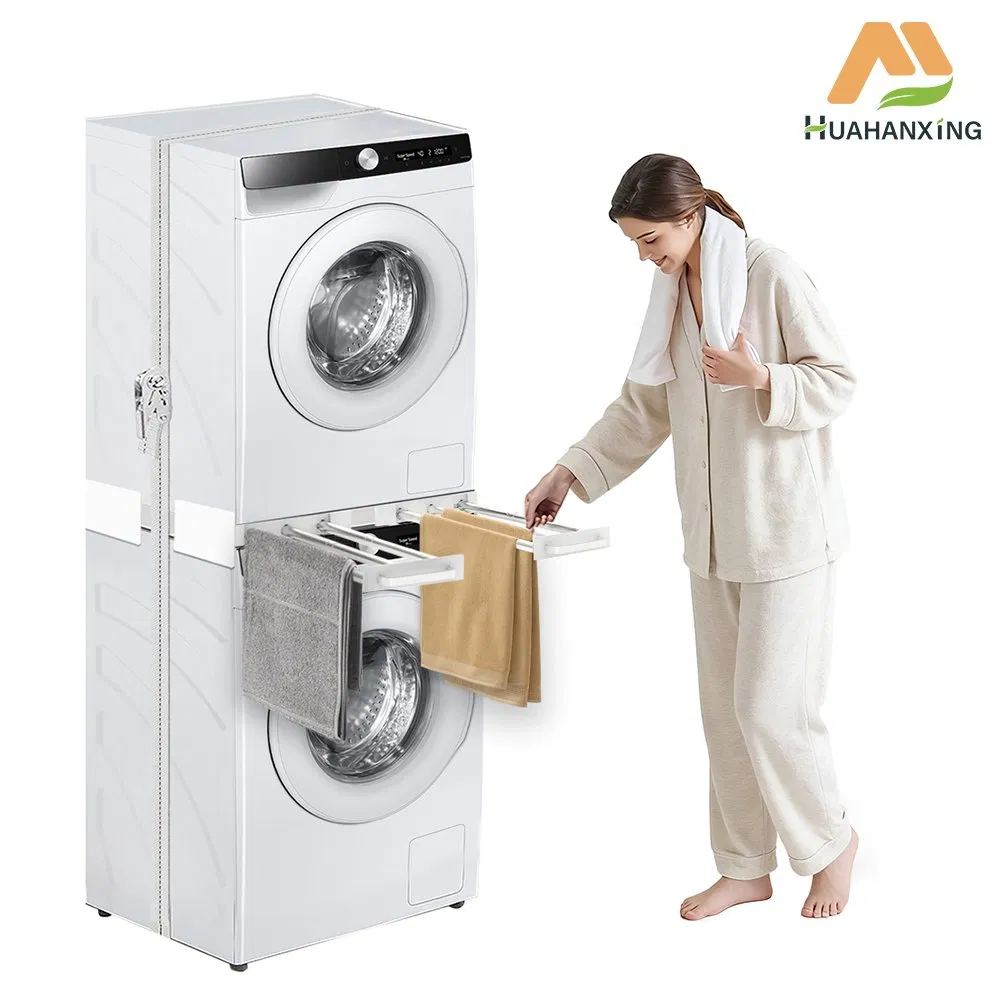 Ventilated Washing Machine and Dryer Connecting Frame with Center Rack for Air Drying