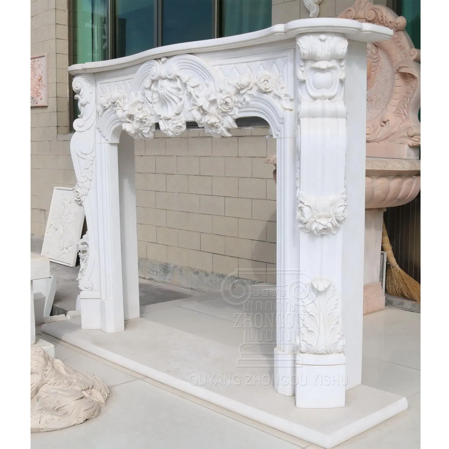 Home Decoration White Marble Fireplace Carving Sculpture