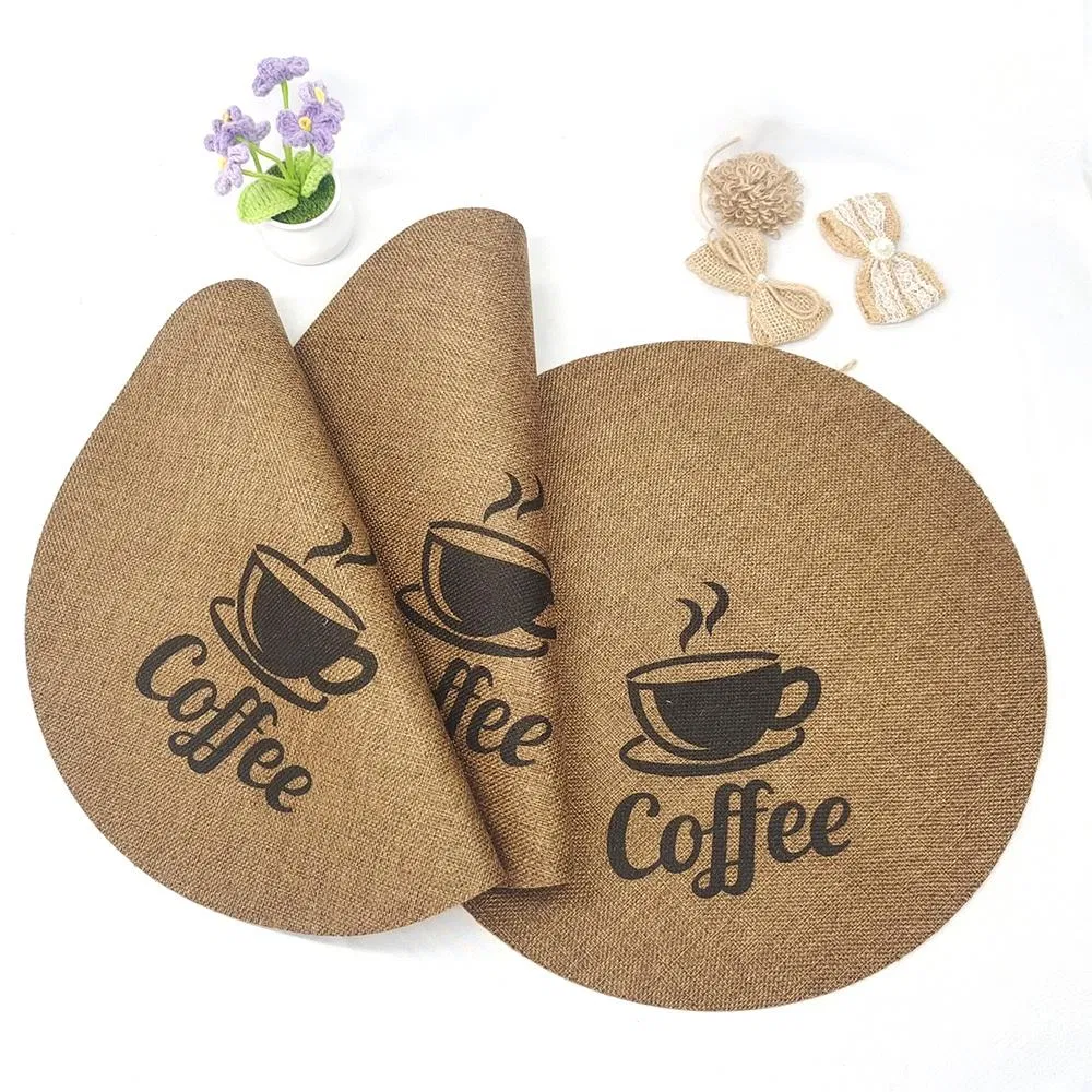 Wholesale Printed Soft Polyester Waterproof Placemats Table Decor Brown Round Placemat