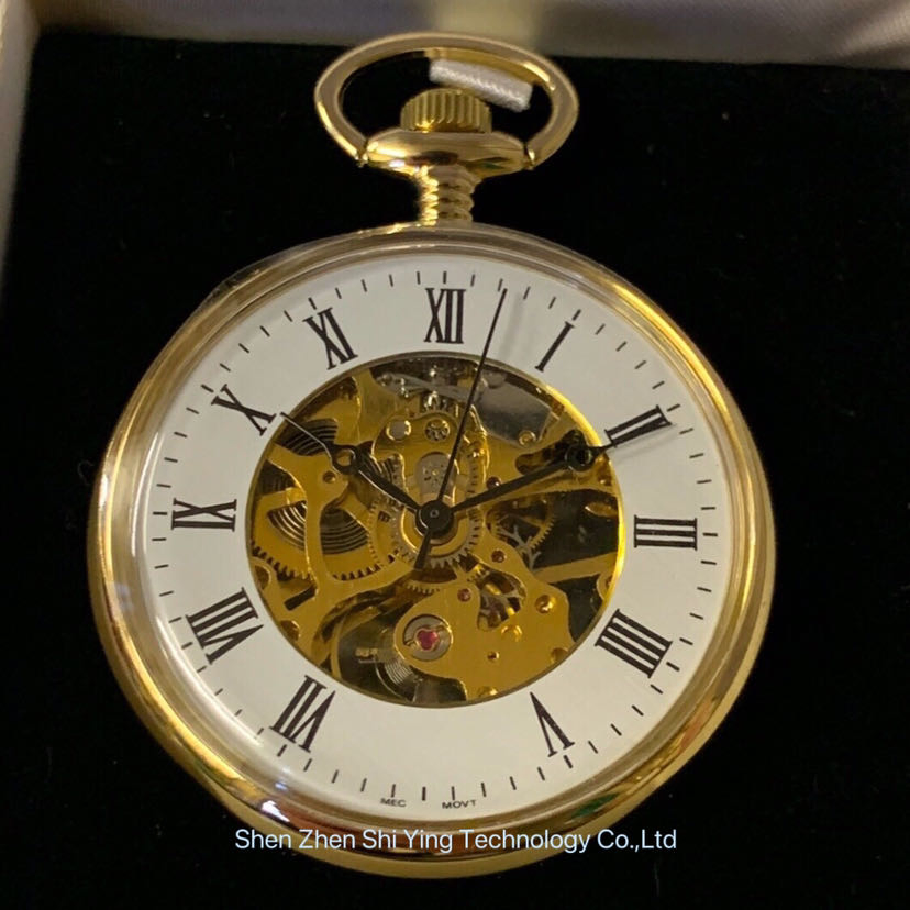 OEM Engraved Gents Classic Quartz Open Face Pocket Watch with Chain