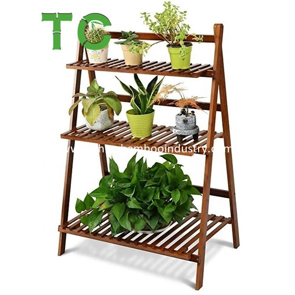 Foldable Bamboo 3 Tier Plant Stand Rack Storage Rack Ladder Stand Display Rack Folding Flower Rack Plant Shelf Flower Pot Holder