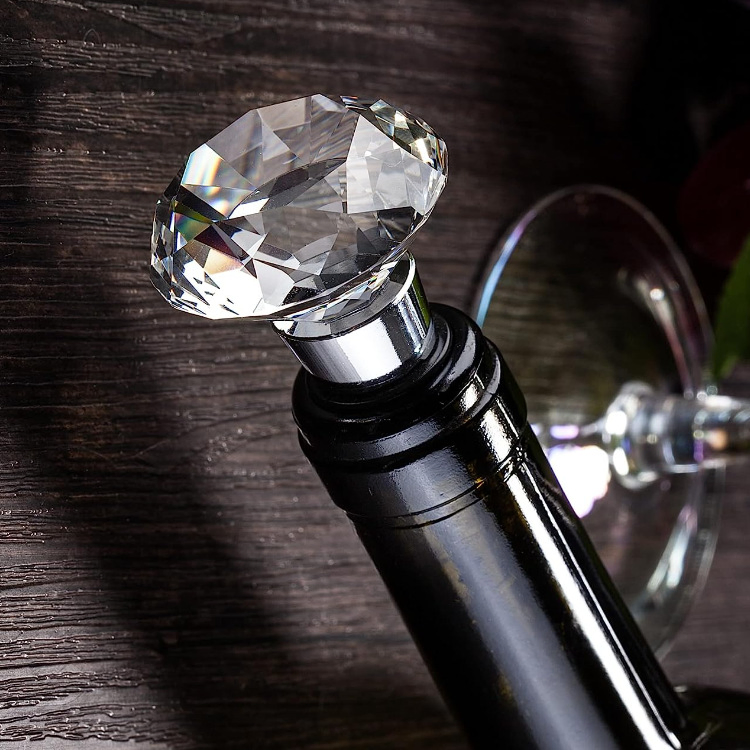 Zinc Alloy Wine Bottle Stopper Sparkling Diamond-Shaped Crystal with Vacuum Feature Decorative