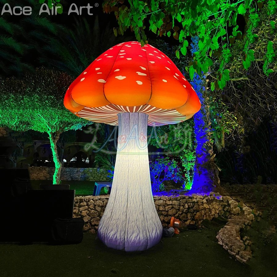 Nice Printed Inflatable Mushroom Plant Model Balloon with LED Lights for Party Decoration