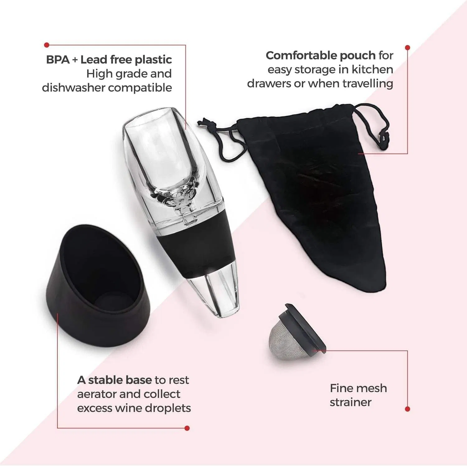 Fast Magic Wine Aerator Breather Gift Set Wine Decanter with Fine Mesh Purifying Filter and Base