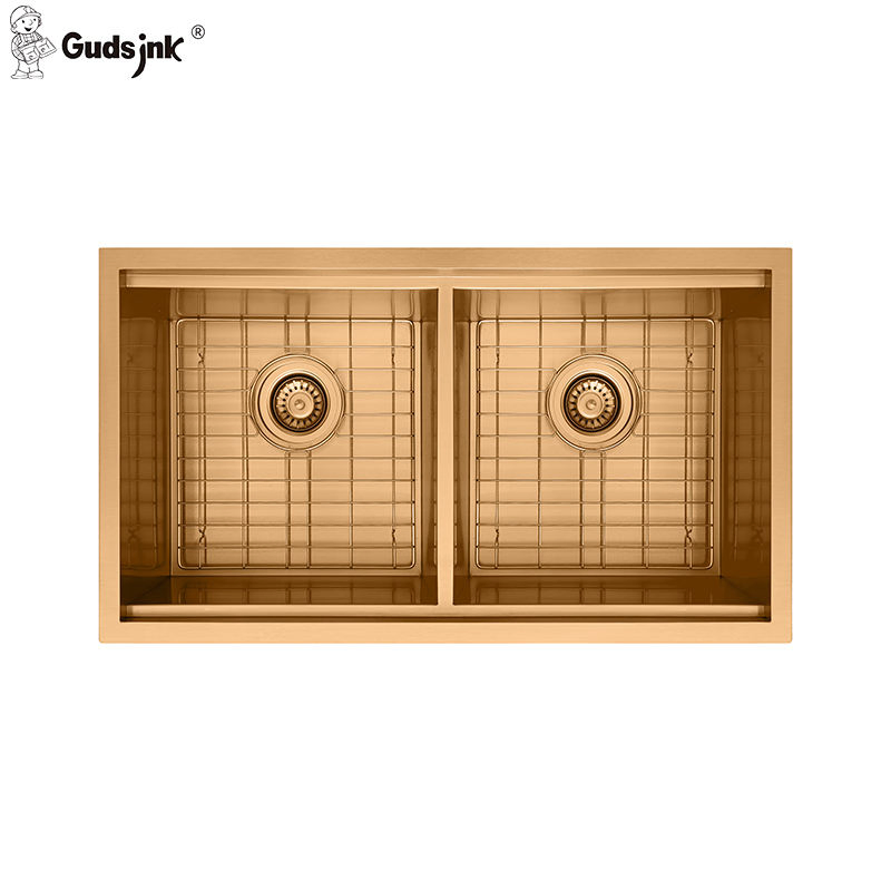 Premium Gold 304 Stainless Steel Double Bowl Kitchen Sink with Integrated Workstation