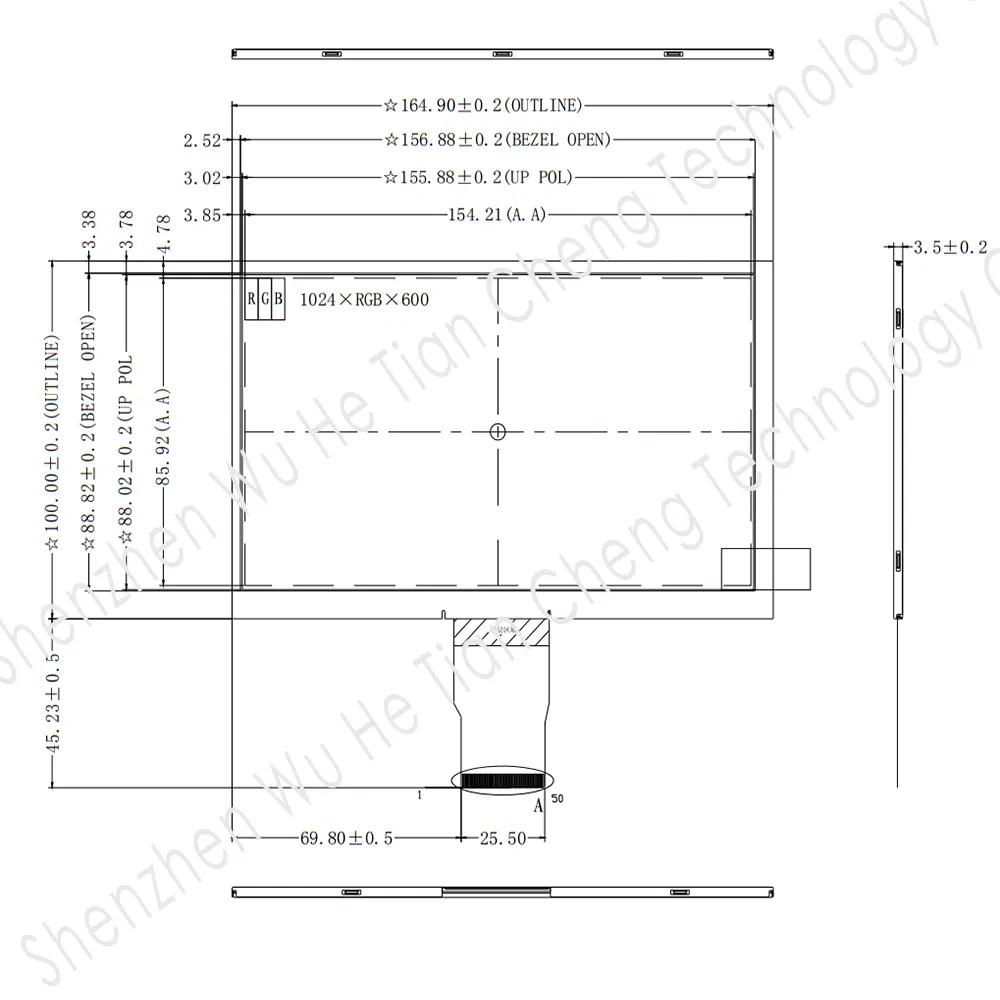 7-дюймовый TFT LCD дисплей с сенсором для HMI