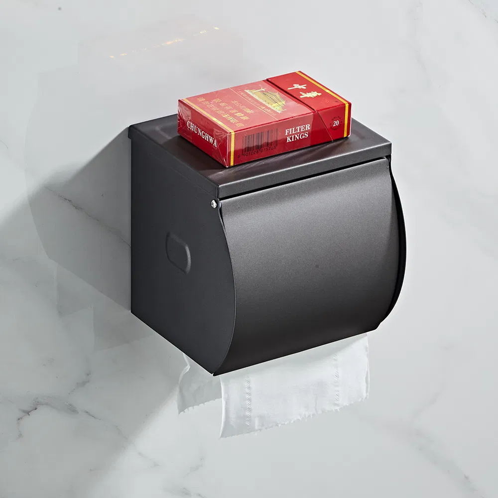 High Quality Bathroom Tissue Paper Holder Gun Grey Brass Toilet Tissue Box Wall Mounted Simple Modern Style