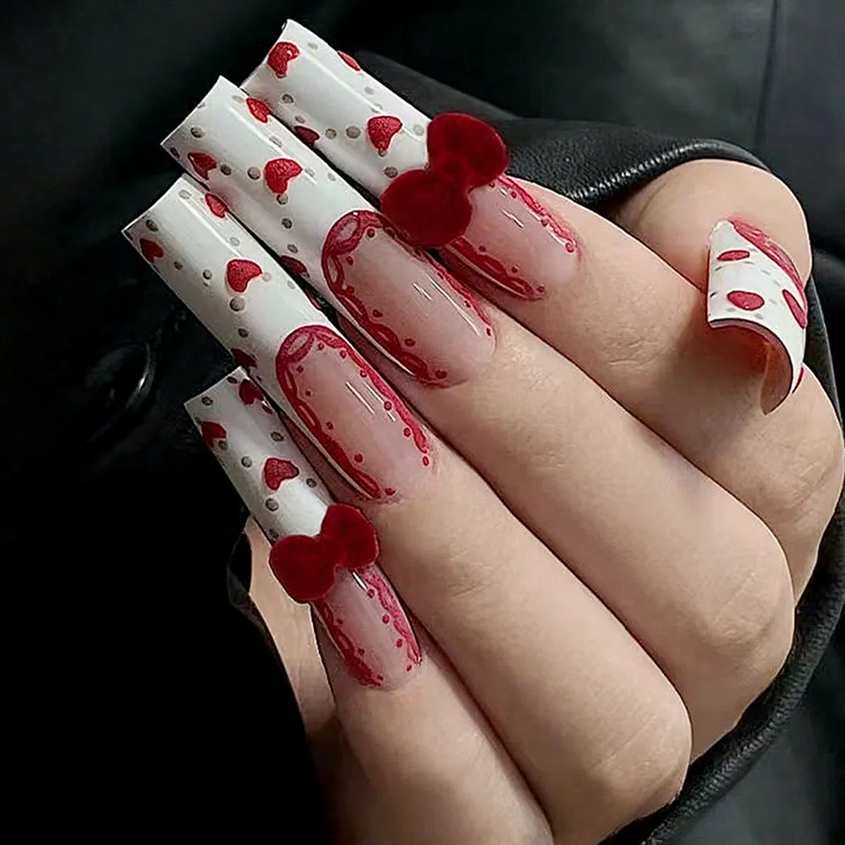 Cross-Border Hot Selling DOT Drill Wearable Nail Art French Fake Nail Nail Finished Products Wholesale Press on Nails