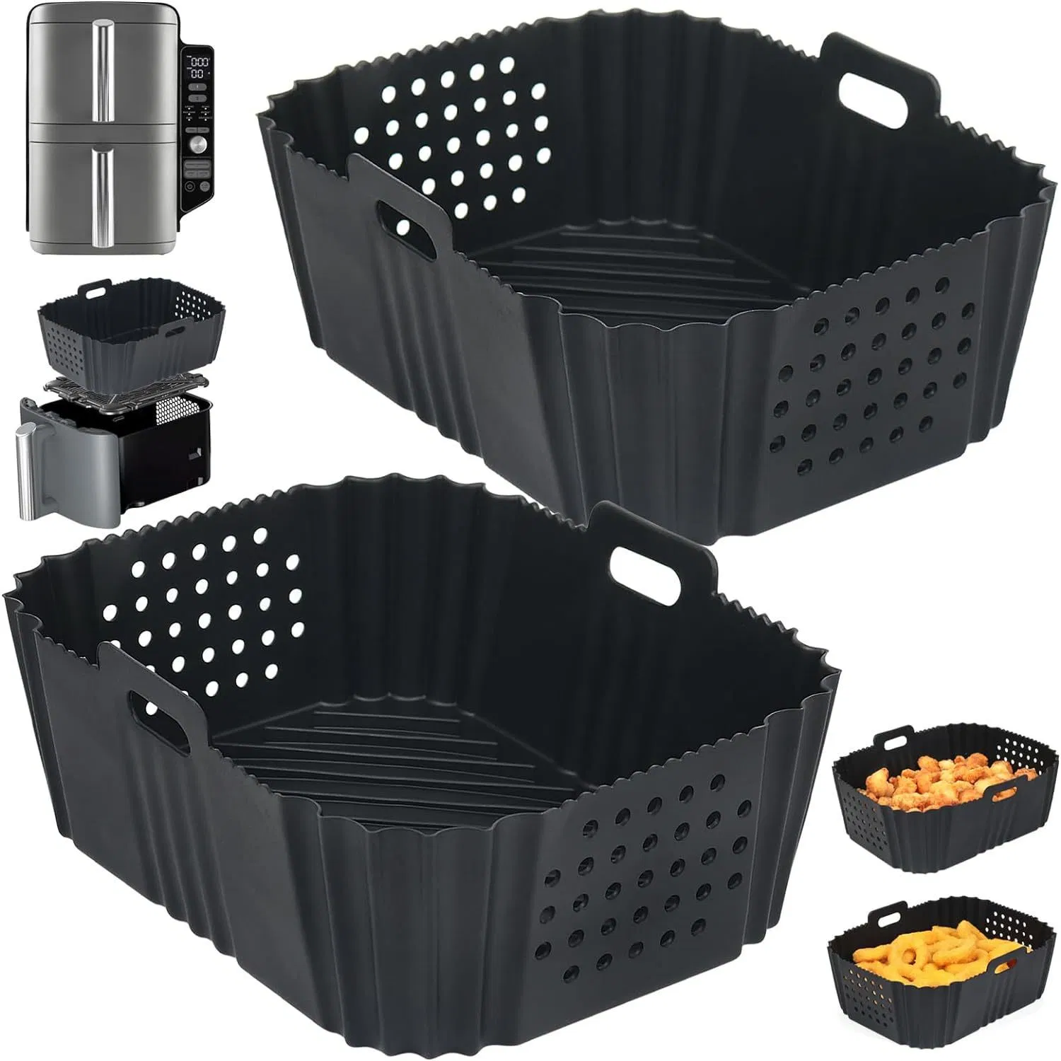 Reusable Silicone Air Fryer Basket Liner for Ninja SL401 Double Stack XL Air Fryer, Non-Stick Heat Resistant Air Fryer Accessories