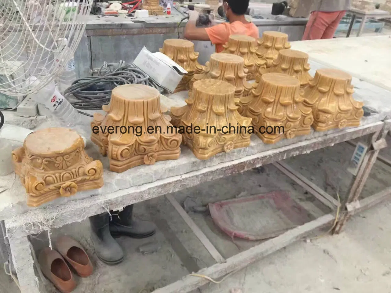 Natural Polished Stone Pillar Base Marble Carving Roman Column Base