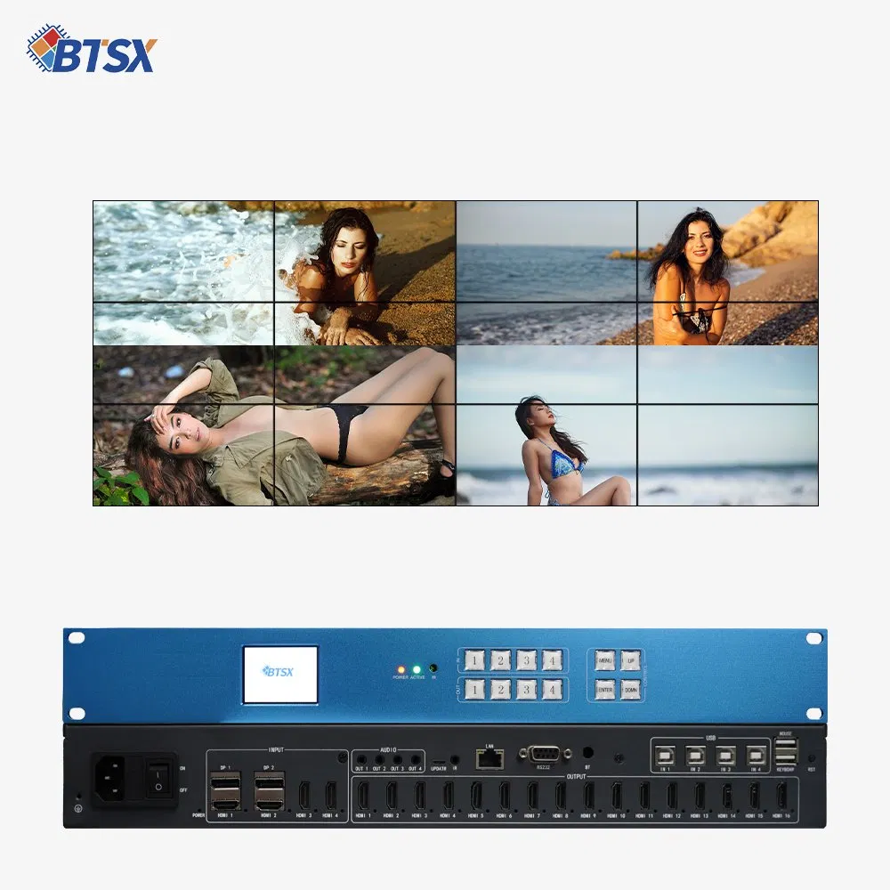 Видеопроцессор 4x4 4K с EDID, 4 входа HDMI/DP, 16 выходов