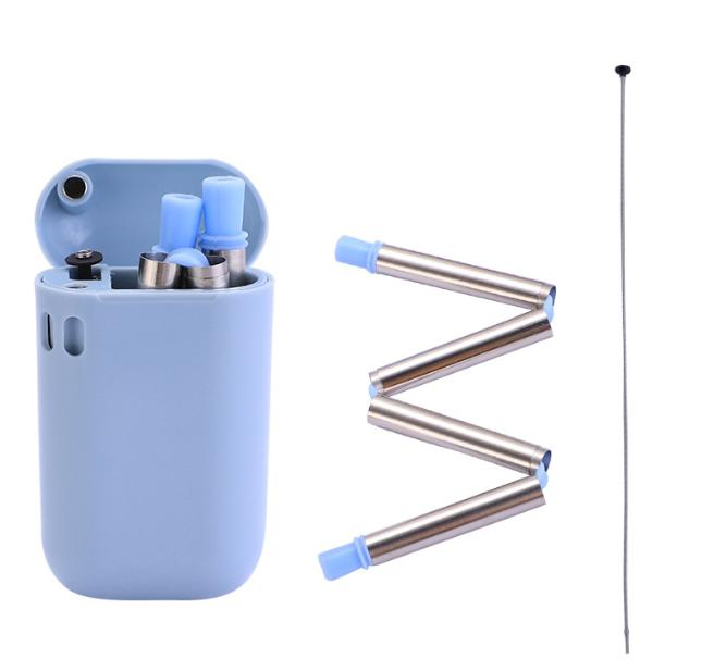 Custom Logo Portable Reusable Collapsible Silicone Foldable Straw Set with Case