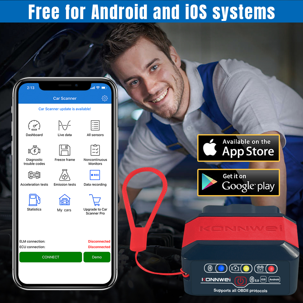 Автосканер OBD2 Konnwei KW905 WiFi для Android iOS