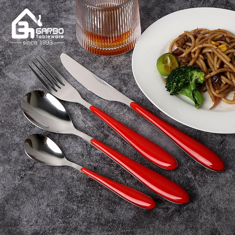 Mirror Polish Cutlery Set 6 Dinner Forks with Red Handles