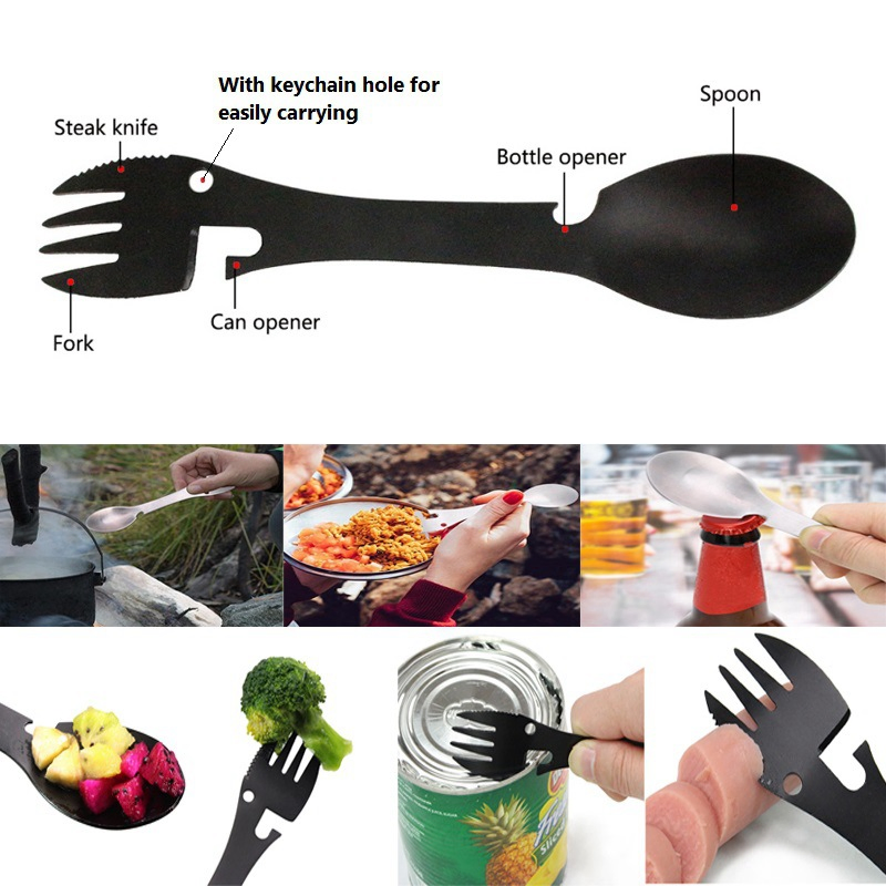 Multifunction Opener Outdoor Utensil Bottle Opener Stainless Steel Fork Spoon