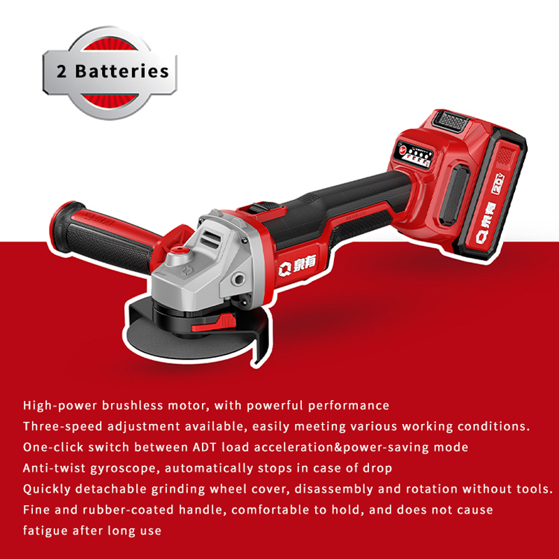 Qy-9115 20V 4.0A Cordless Portable Lithium Battery Brushless 3-Level Adjustable Angle Grinder