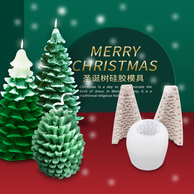 3D Silicon Christmas Tree Santa Claus Snowman Christmas Candle Mold with Broom
