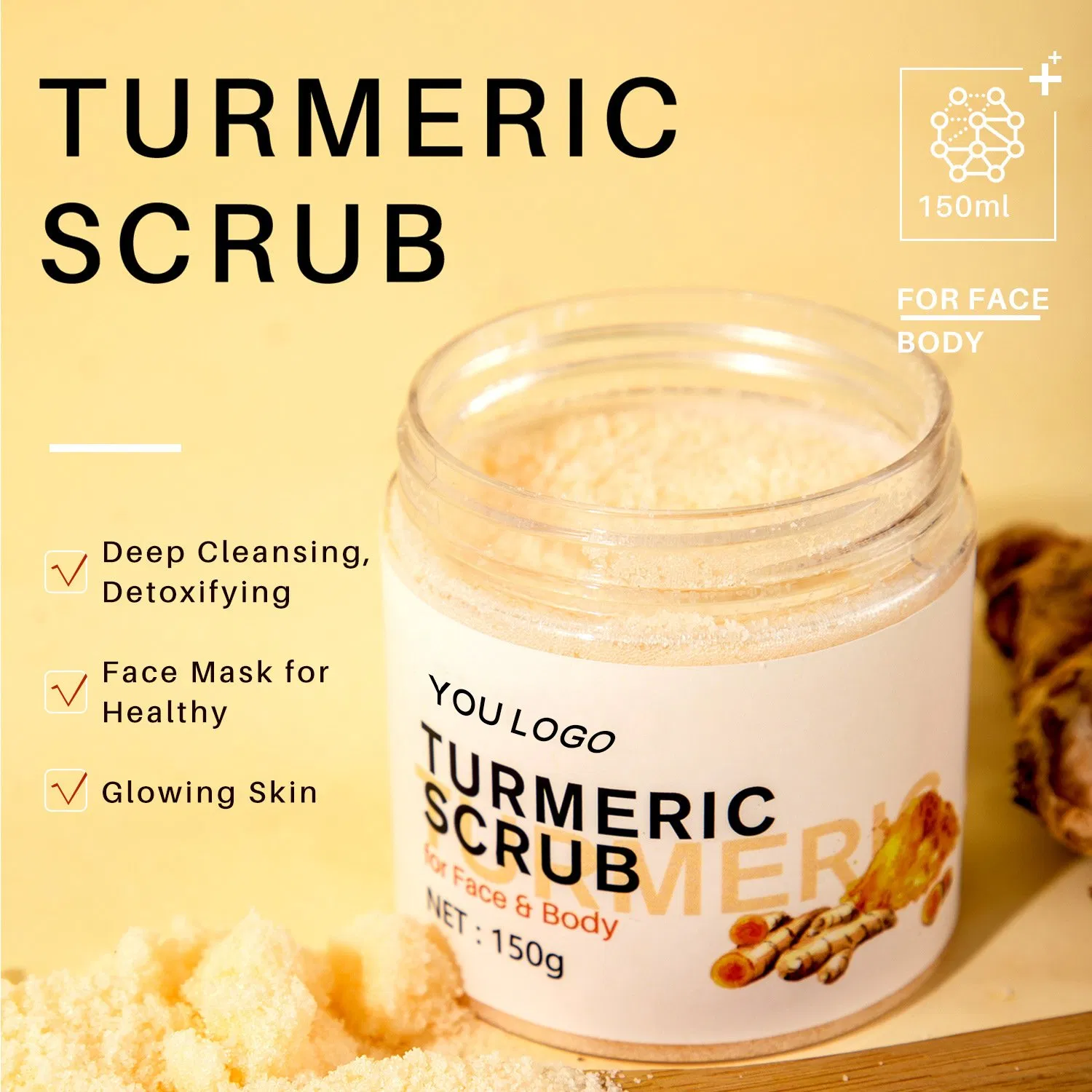Beauty Skin Care Exfoliating and Deep Cleansing Turmeric Face Body Scrub Cosmetics