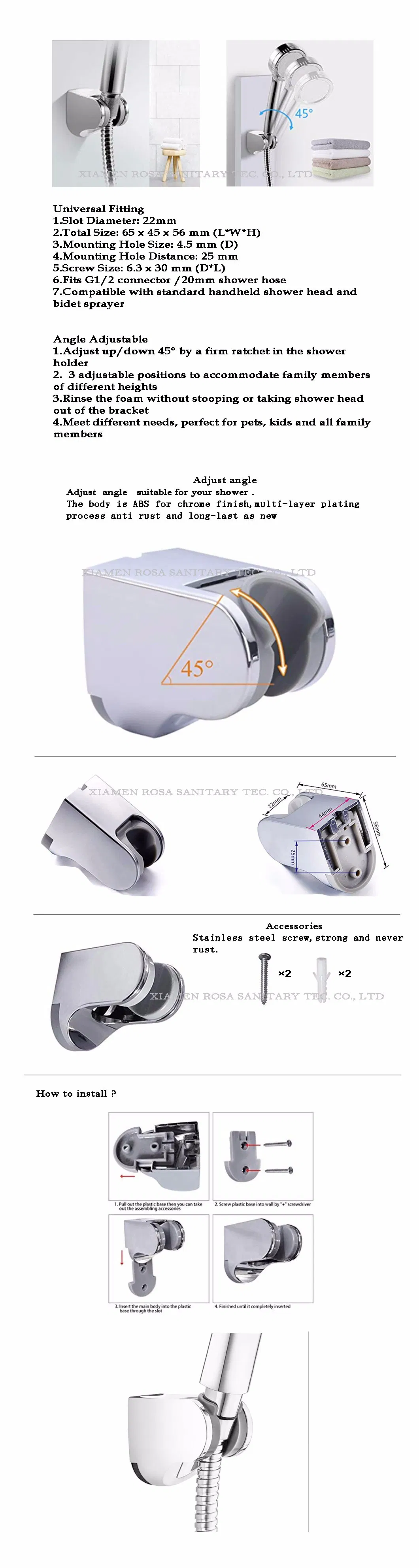 3 Positions Economic Shower Wall Bracket, Bathroom Accessories with High Quality Cass 4h