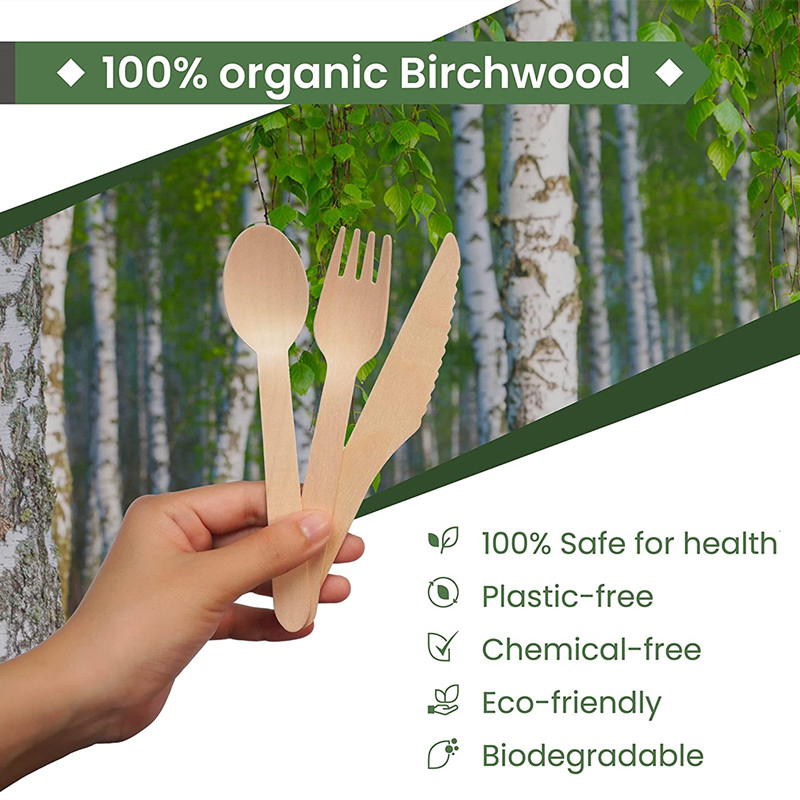 Eco Sustainable Wooden Cutlery Set Disposable Utensils for Wedding and Party