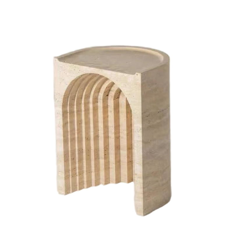 Marble Furniture Stylish Beige Travertine Marble Side Table Luxury Hollow Console Tables
