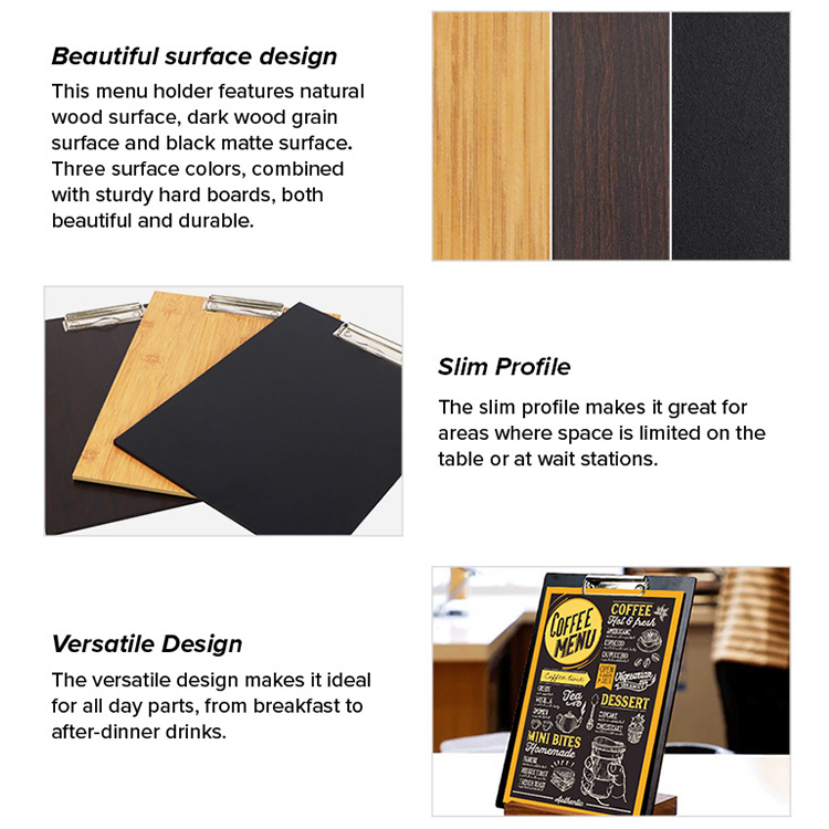 Customized Logo Wood Menu Clipboard for Restaurant Advertising Menu Display Board Holder