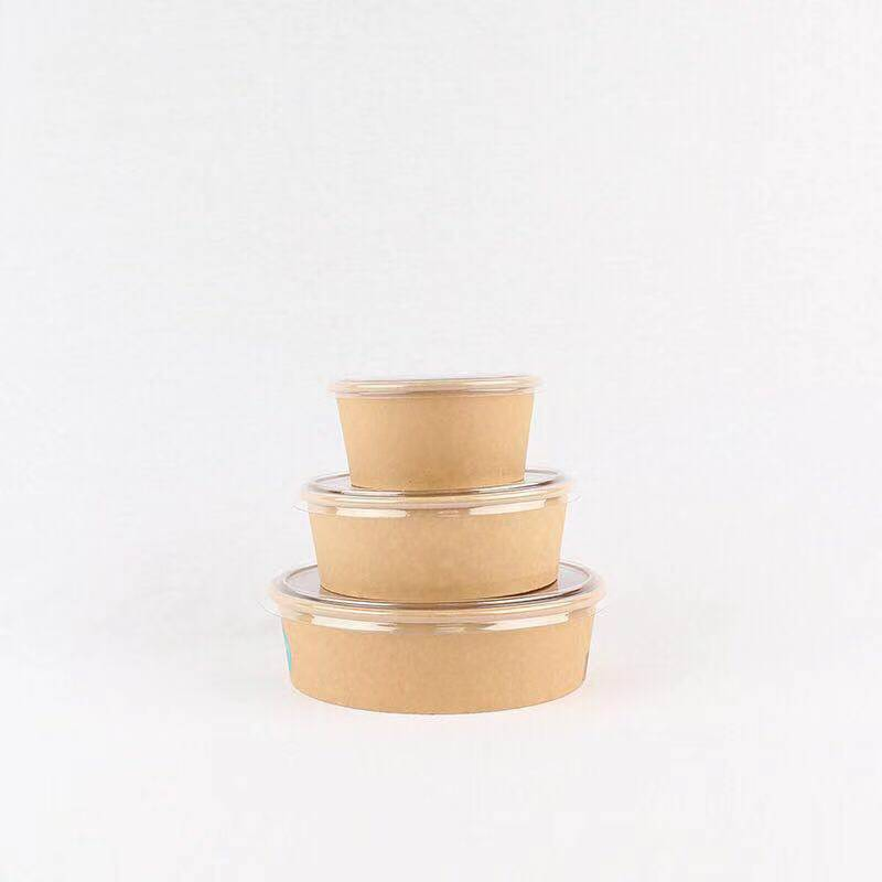 Manufacture Customized Waterproof Disposable 750mL Kraft Salad Packaging Bowl with Lids
